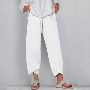 Cotton Linen Casual Summer Capri Pants Cropped Comfy Baggy Trou